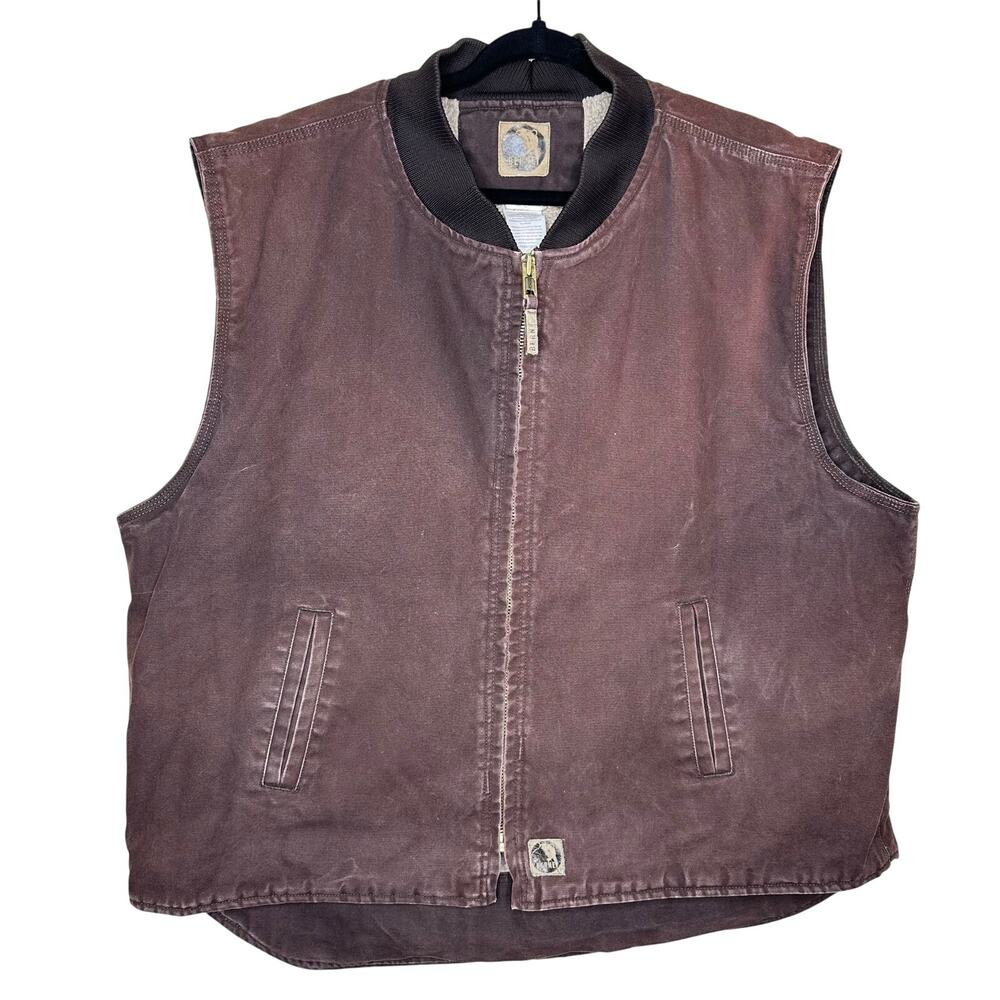 Berne Workwear Canvas Duck Vest Sherpa Lined Brown Chore Barn Size 2XL